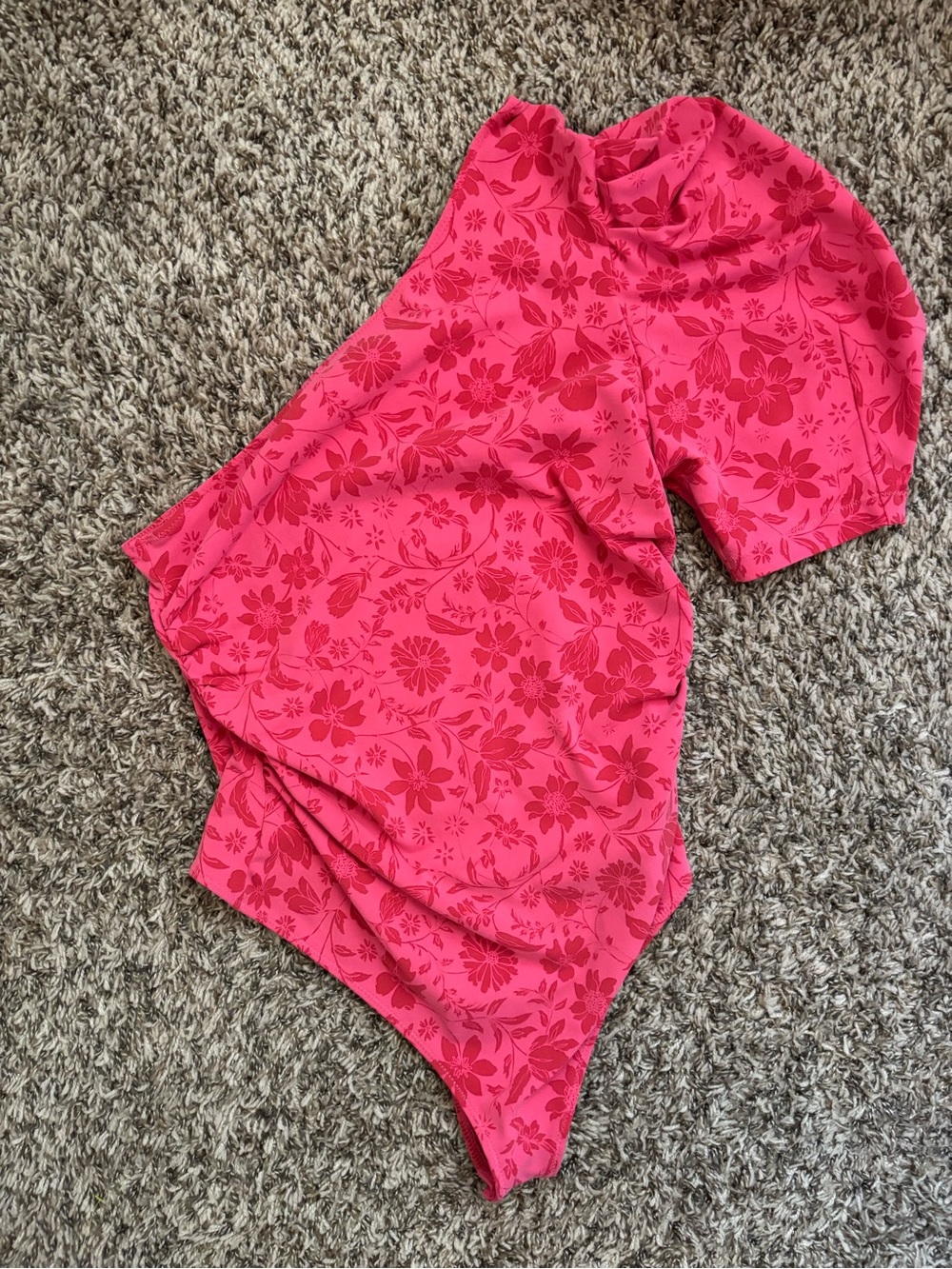 Free People Pink Floral One-Shoulder Bodysuit